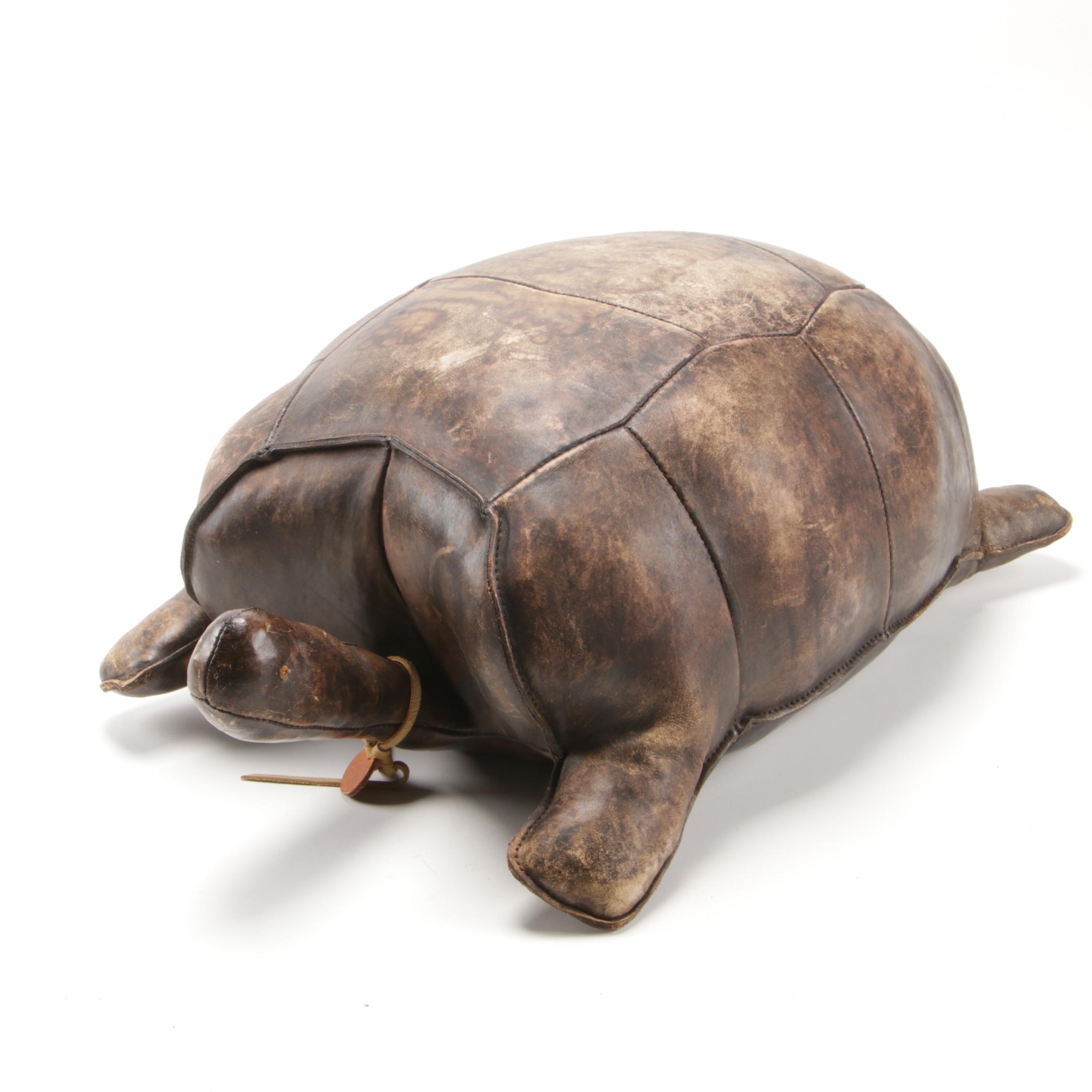 English Leather Turtle-Form Ottoman, Mid to Late 20th Century