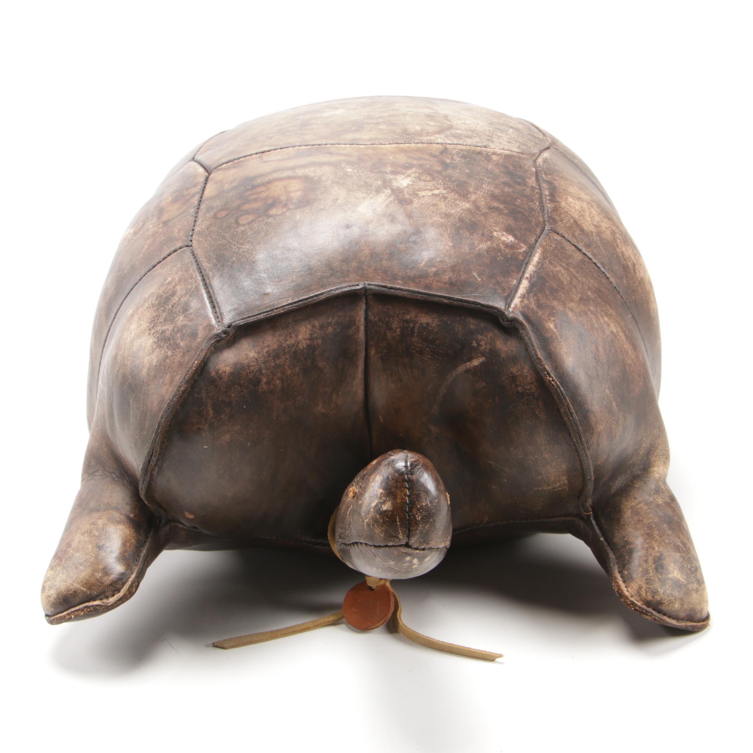 English Leather Turtle-Form Ottoman, Mid to Late 20th Century