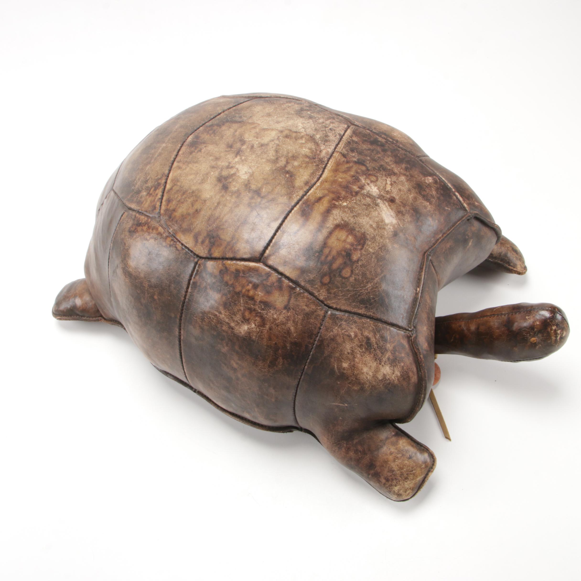 English Leather Turtle-Form Ottoman, Mid to Late 20th Century