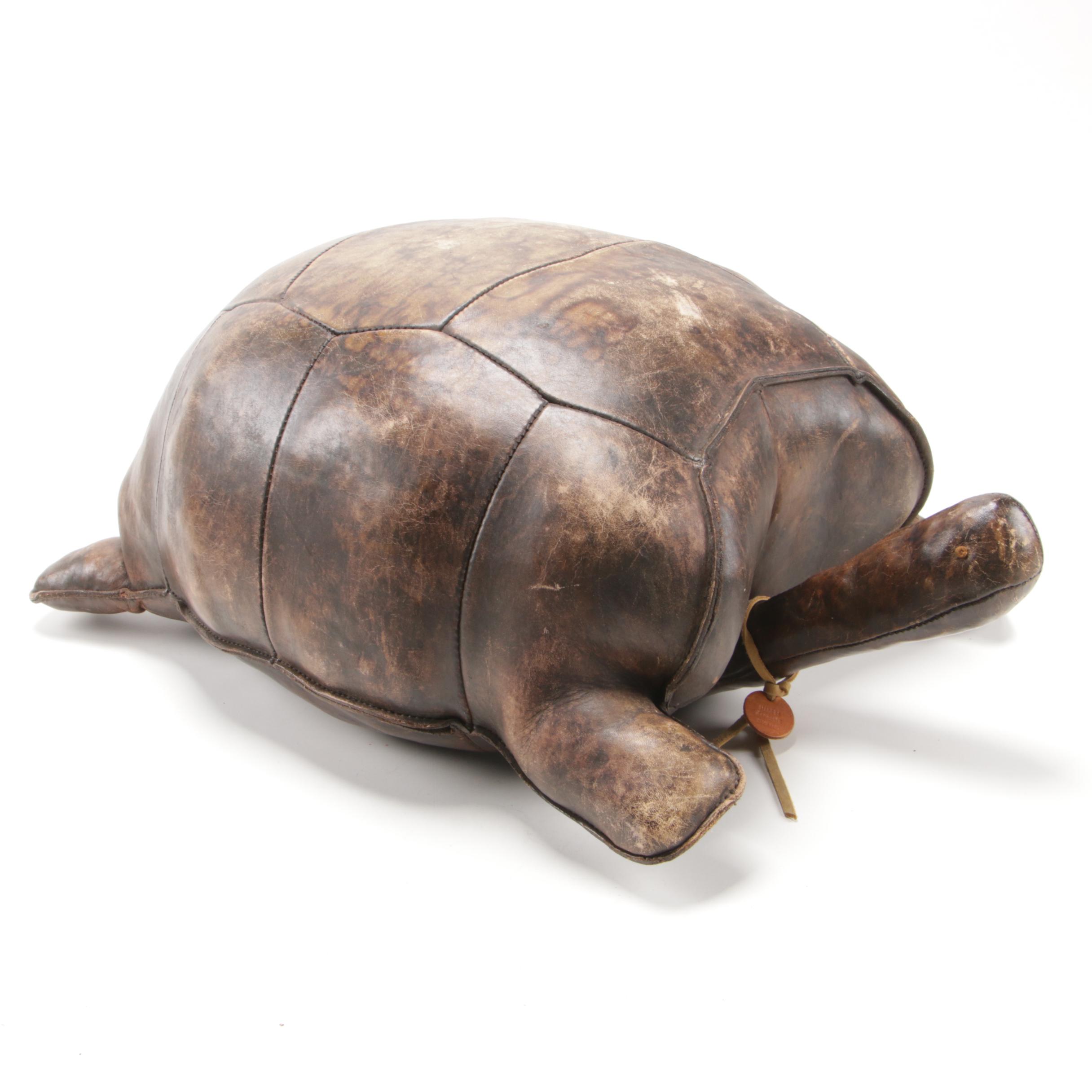 English Leather Turtle-Form Ottoman, Mid to Late 20th Century