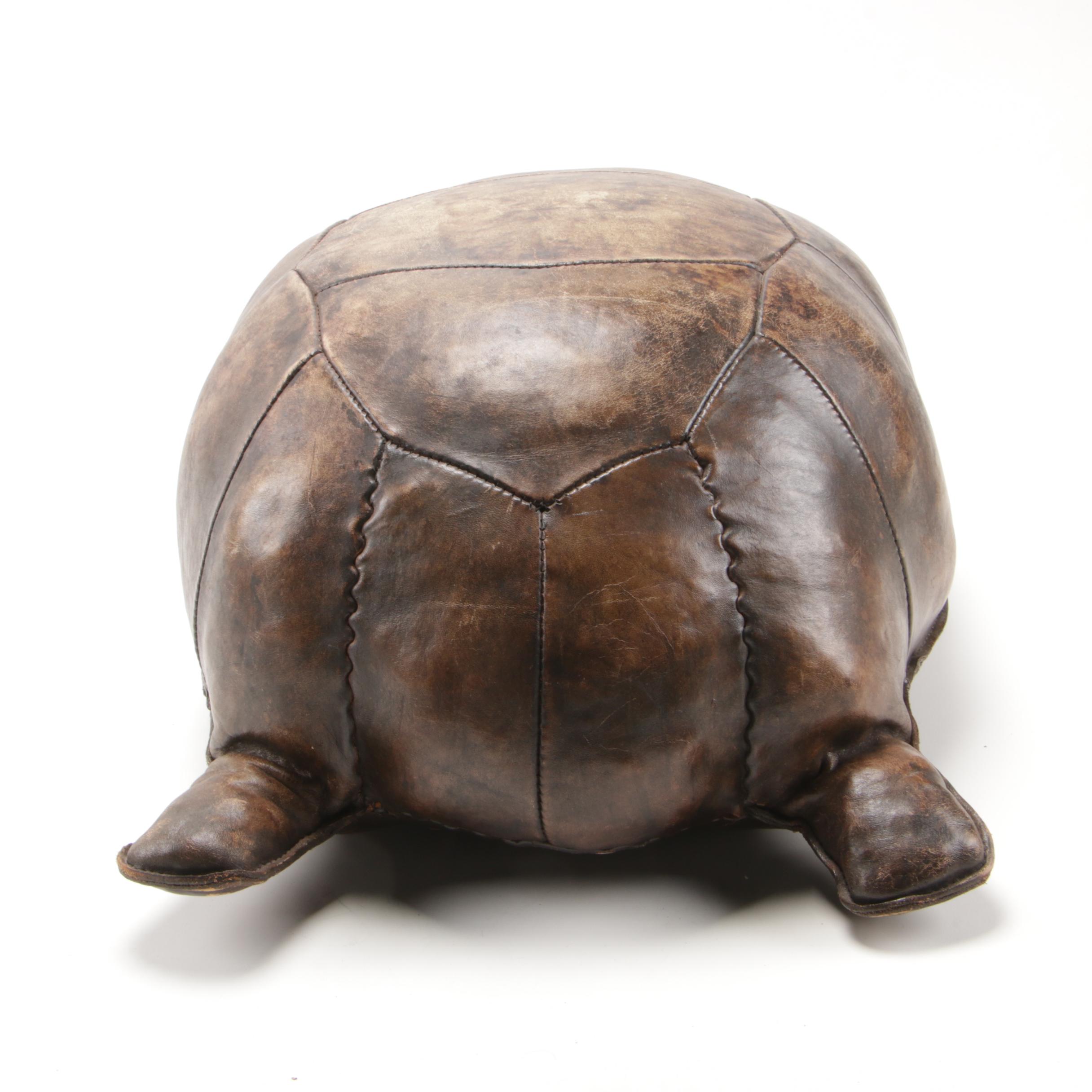 English Leather Turtle-Form Ottoman, Mid to Late 20th Century