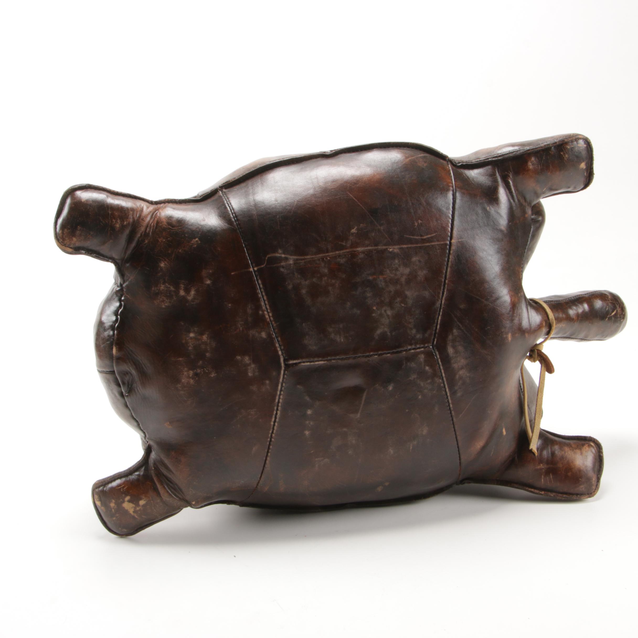 English Leather Turtle-Form Ottoman, Mid to Late 20th Century