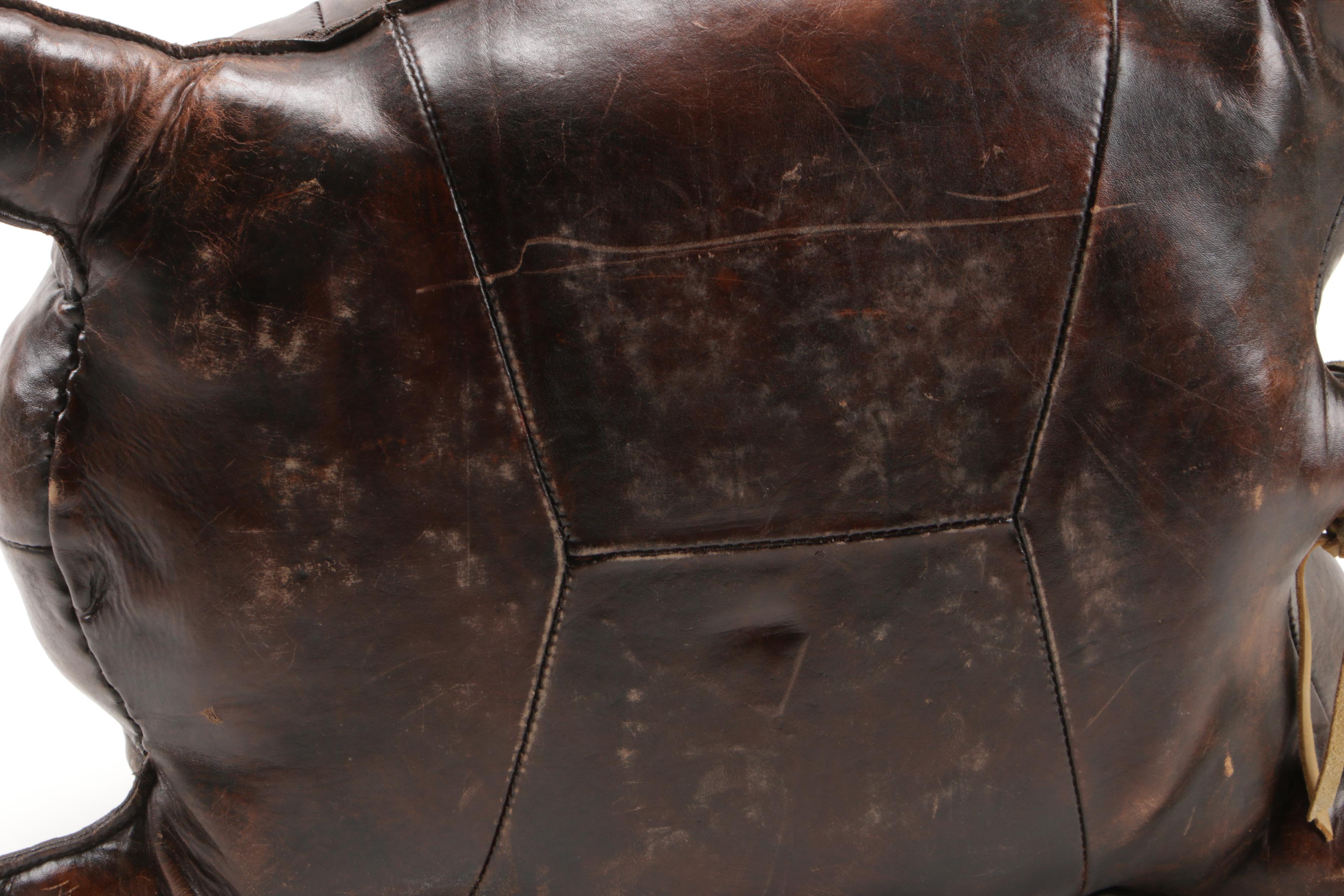 English Leather Turtle-Form Ottoman, Mid to Late 20th Century