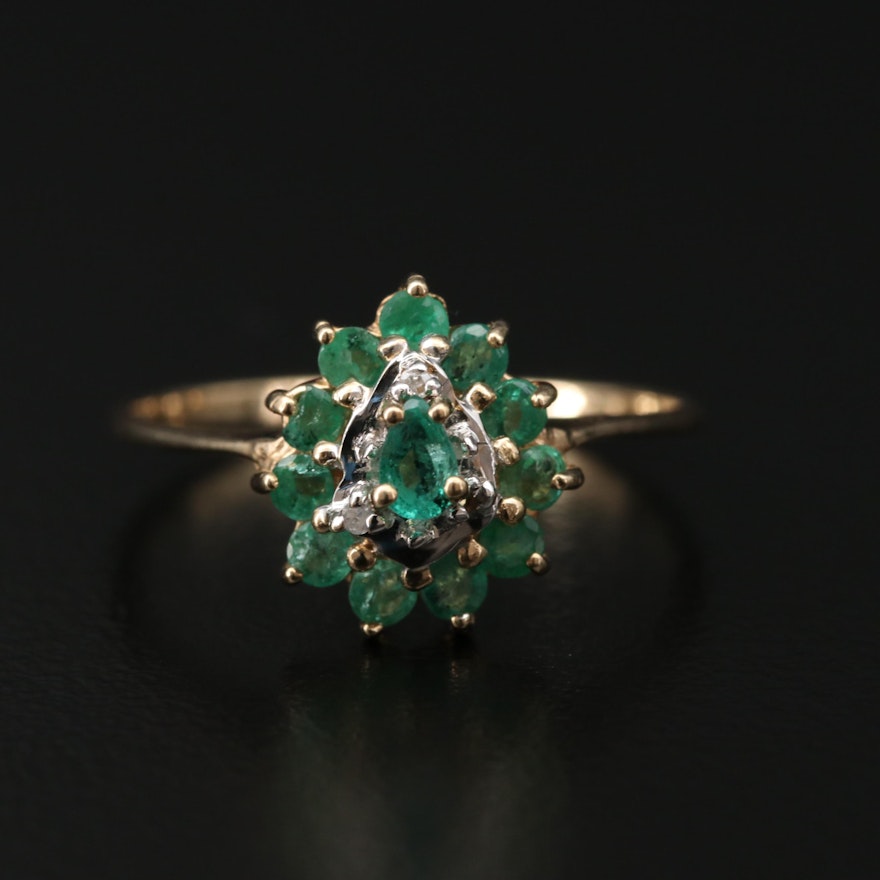 10K Gold Emerald and Diamond Ring