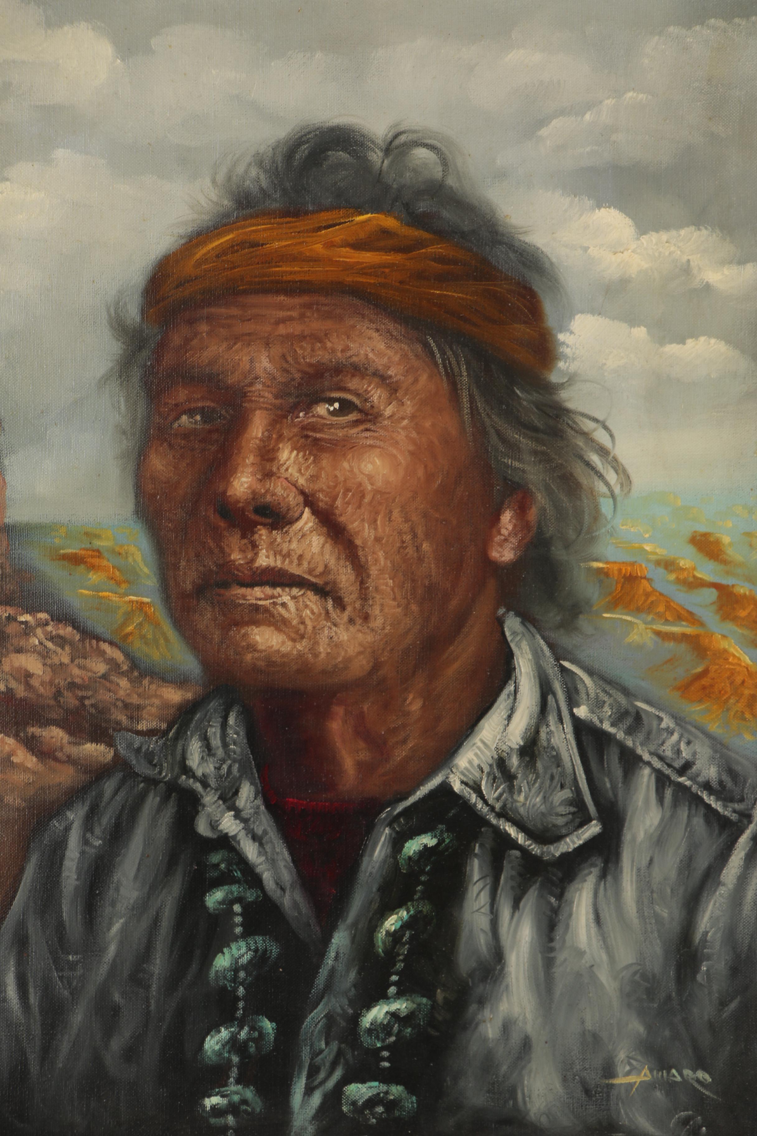 Portrait Oil Painting of Native American Man