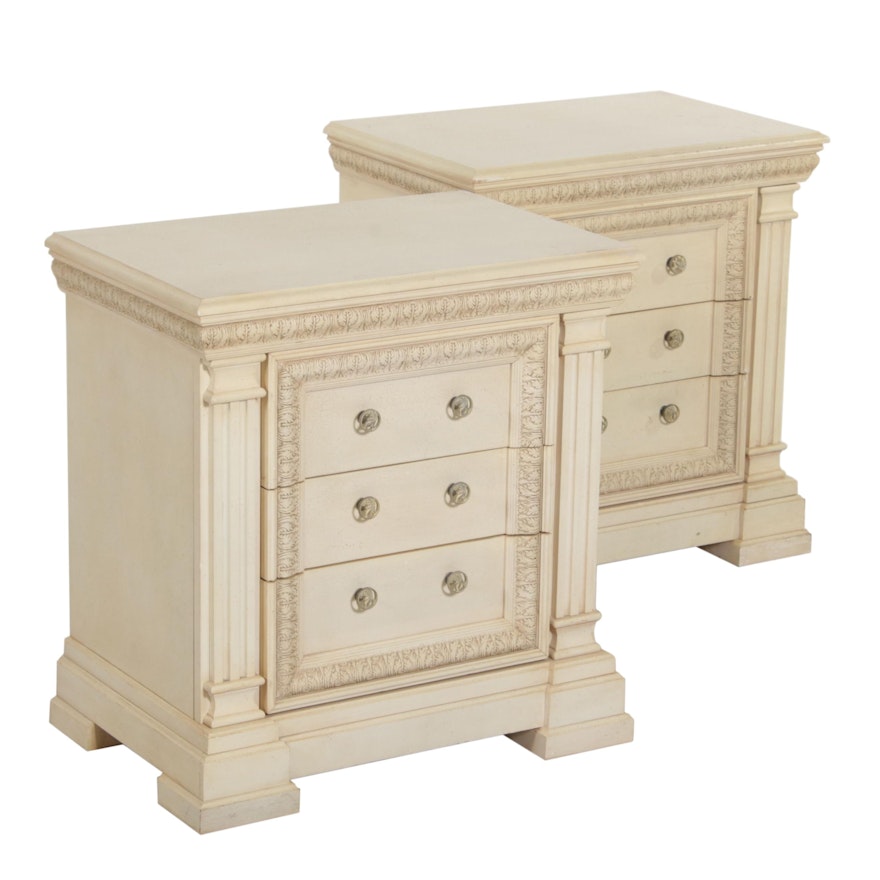 Pair of Pulaski Neoclassical Style Painted Bedside Tables