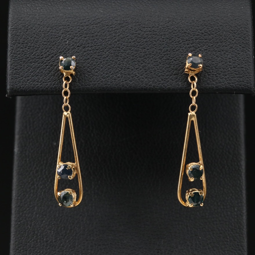 18K Gold Sapphire Dangle Earrings