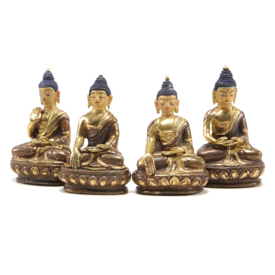 Metal Seated Amitabha Buddha Figurines, Mid to Late 20th Century