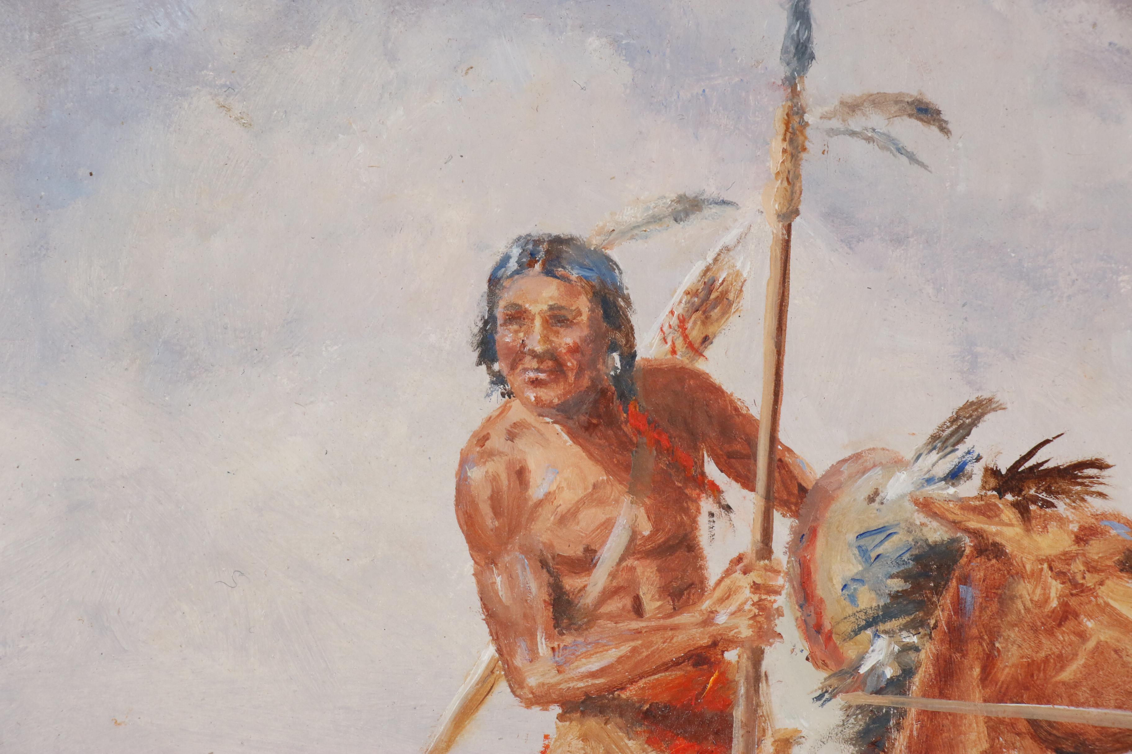 Clyde Heron Oil Painting of Native Americans on Horseback