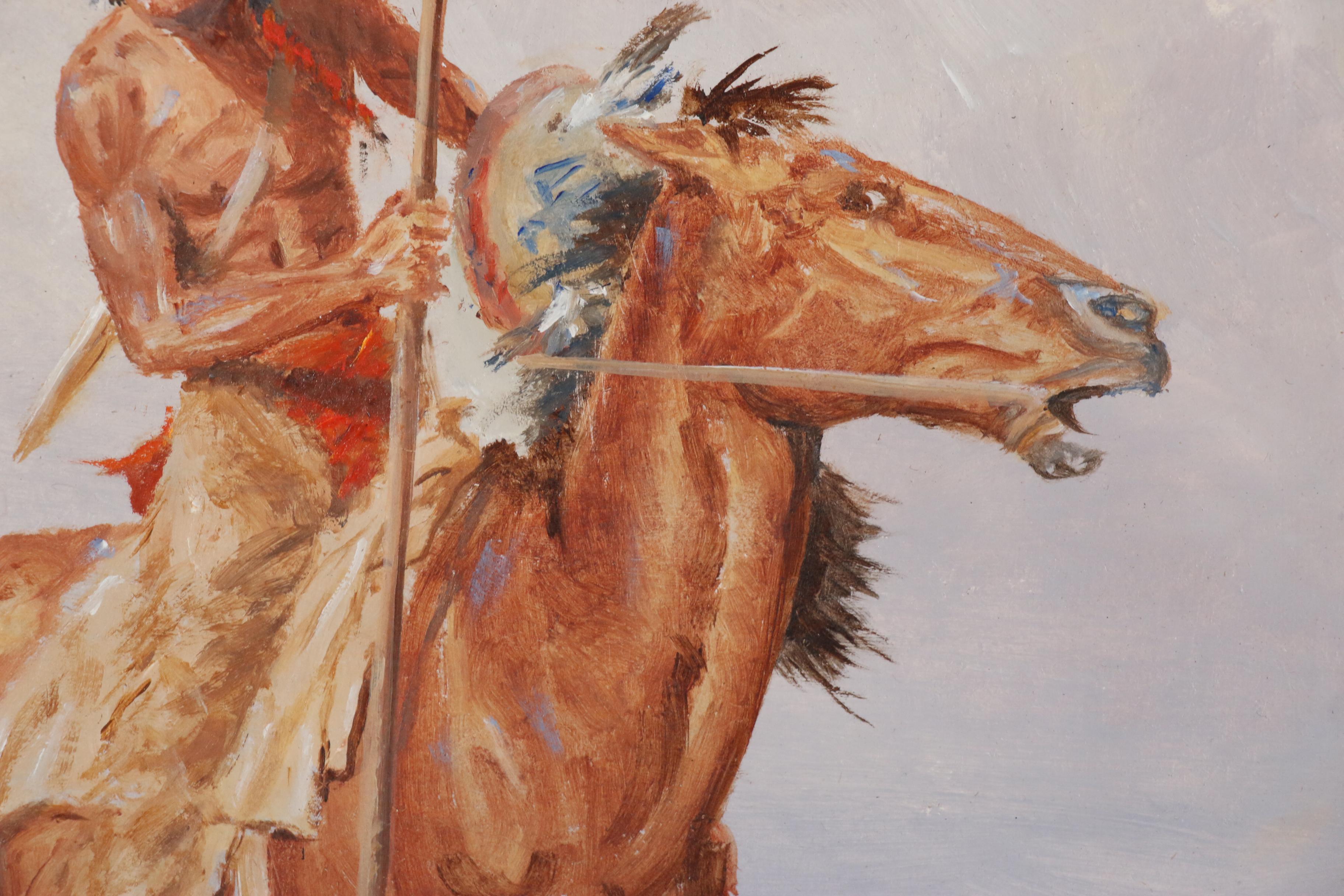 Clyde Heron Oil Painting of Native Americans on Horseback