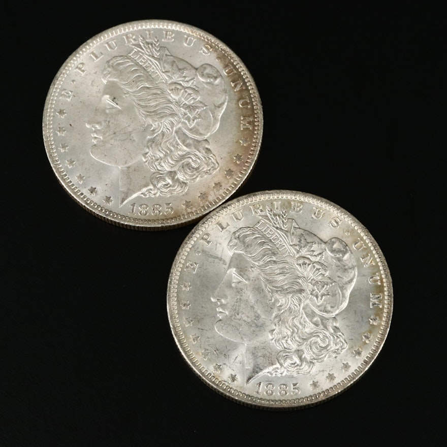 Two 1885-O Morgan Silver Dollars