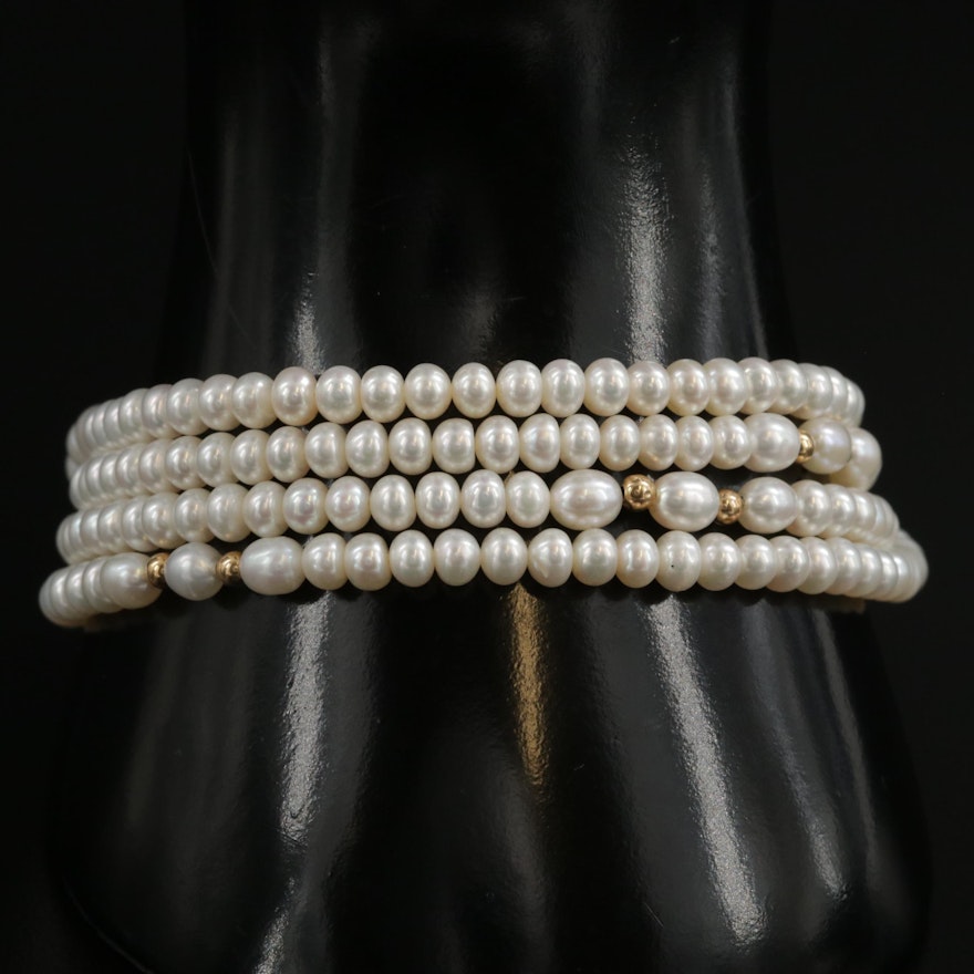 14K Yellow Gold Cultured Pearl Multi Strand Bracelet