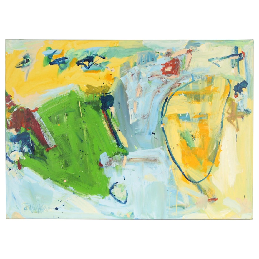 Robbie Kemper Abstract Acrylic Painting "Monumental Yellow Blue Green"