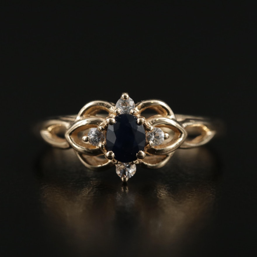 14K Yellow Gold Sapphire and White Sapphire Ring
