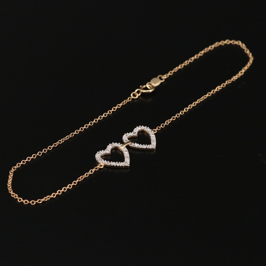 14K Gold Diamond Heart Bracelet