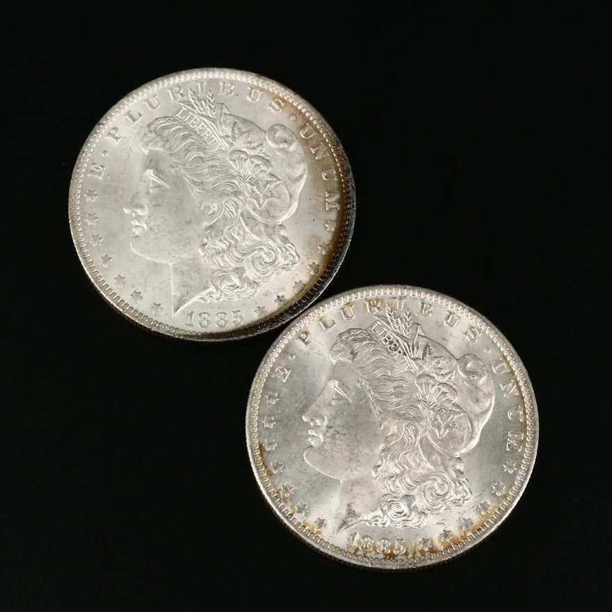 Two 1885-O Morgan Silver Dollars