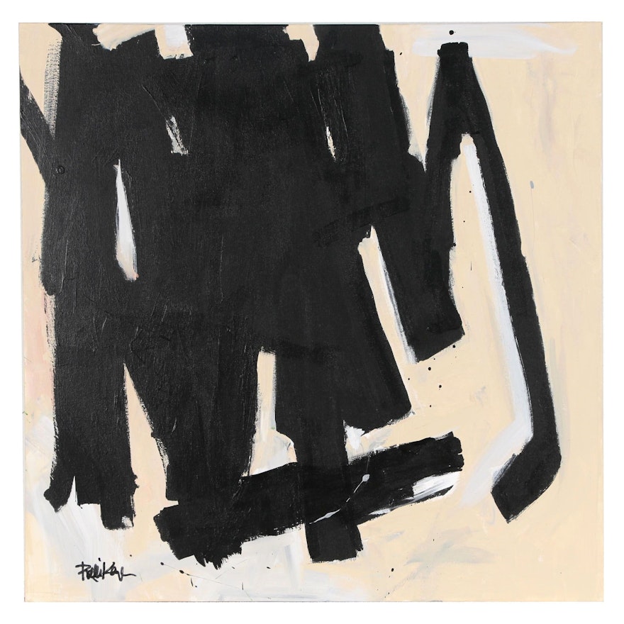 Robbie Kemper Abstract Acrylic Painting "Black on Tan"