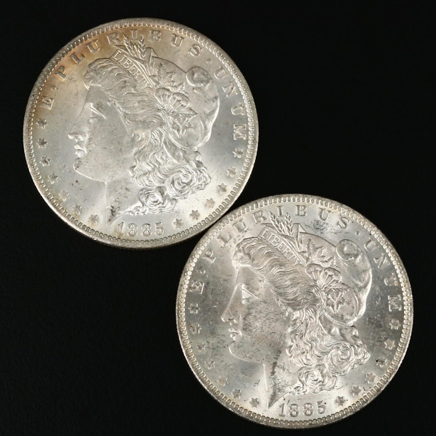 Two 1885-O Morgan Silver Dollars