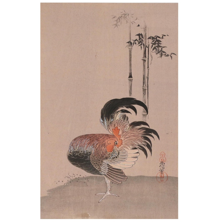Nihon Shosui-sha Woodblock of Rooster