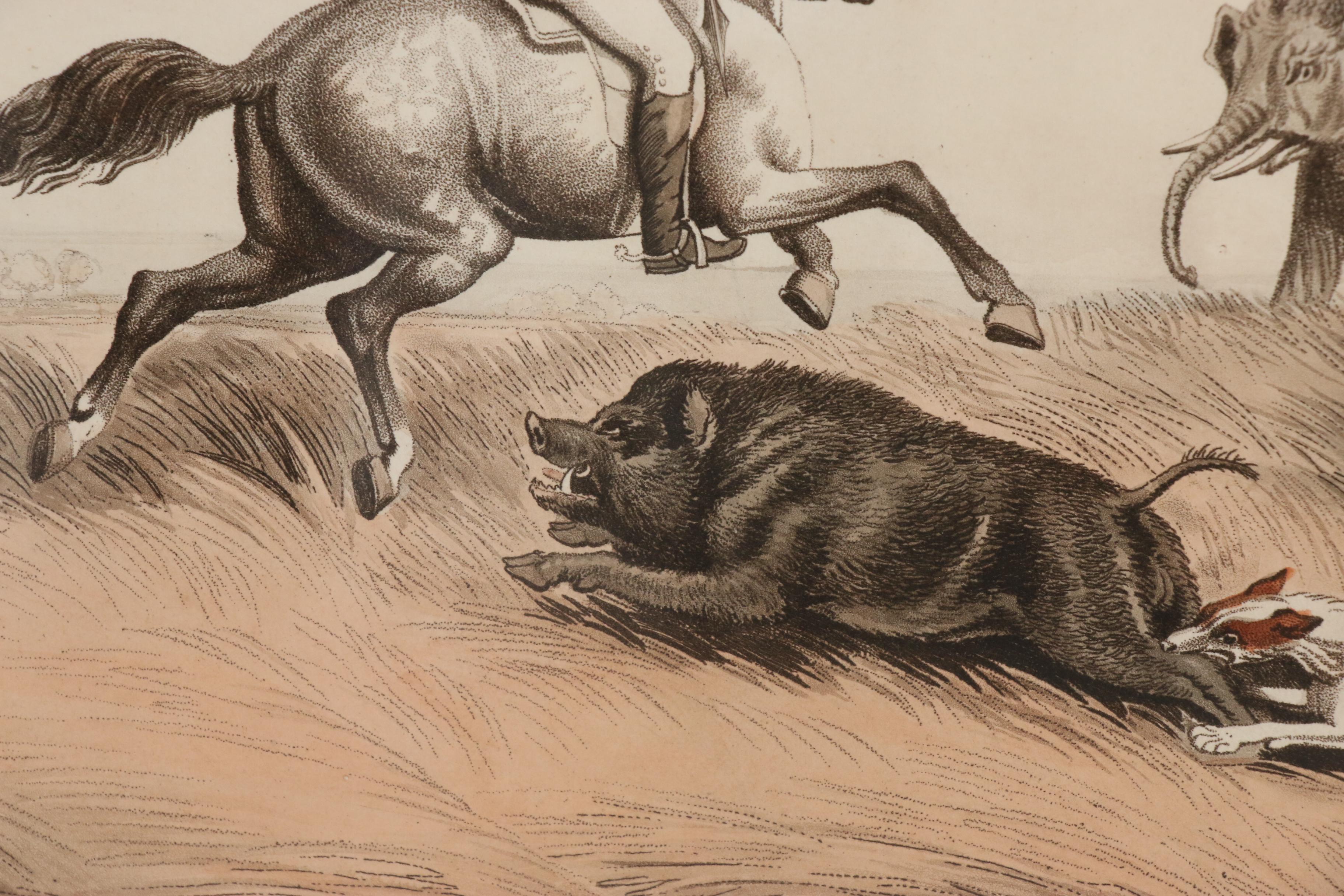 Lithograph with Stipple Engraving after Samuel Howitt "The Hog at Bay"