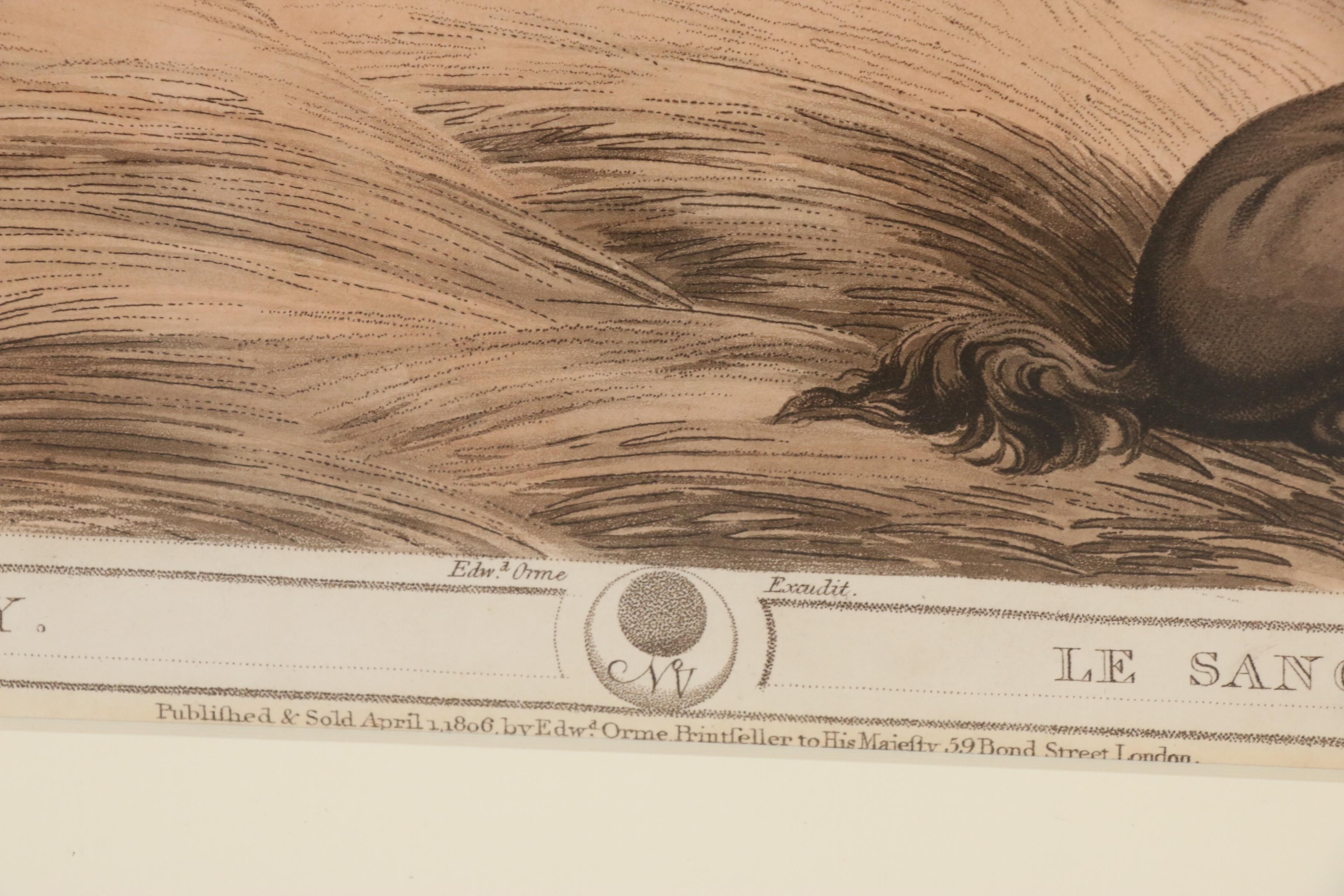 Lithograph with Stipple Engraving after Samuel Howitt "The Hog at Bay"