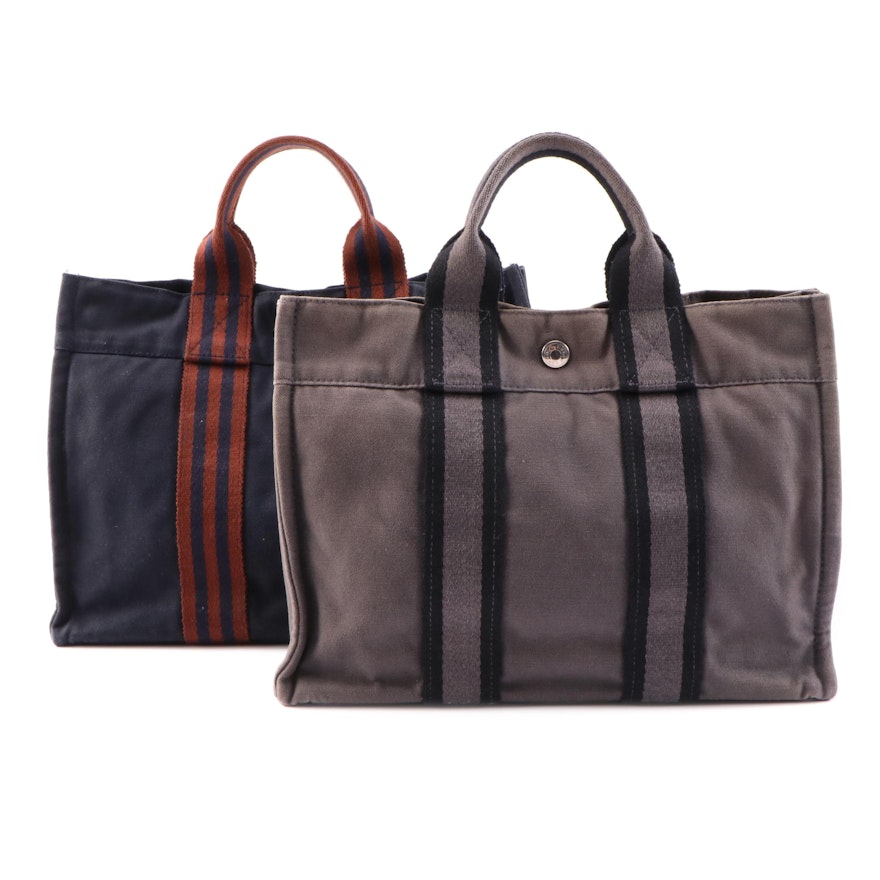 Hermès Fourre Tout Navy Blue and Gray Cotton Canvas Mini Totes