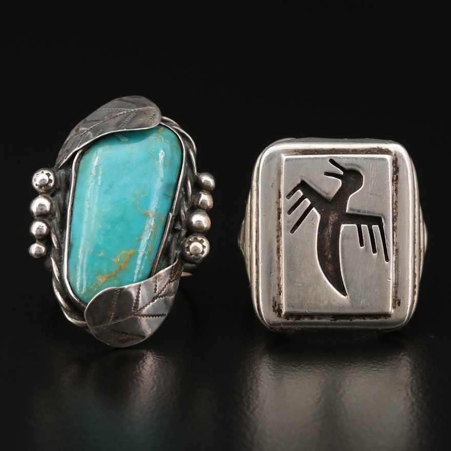 Southwestern Style Sterling Bird and Turquoise Rings