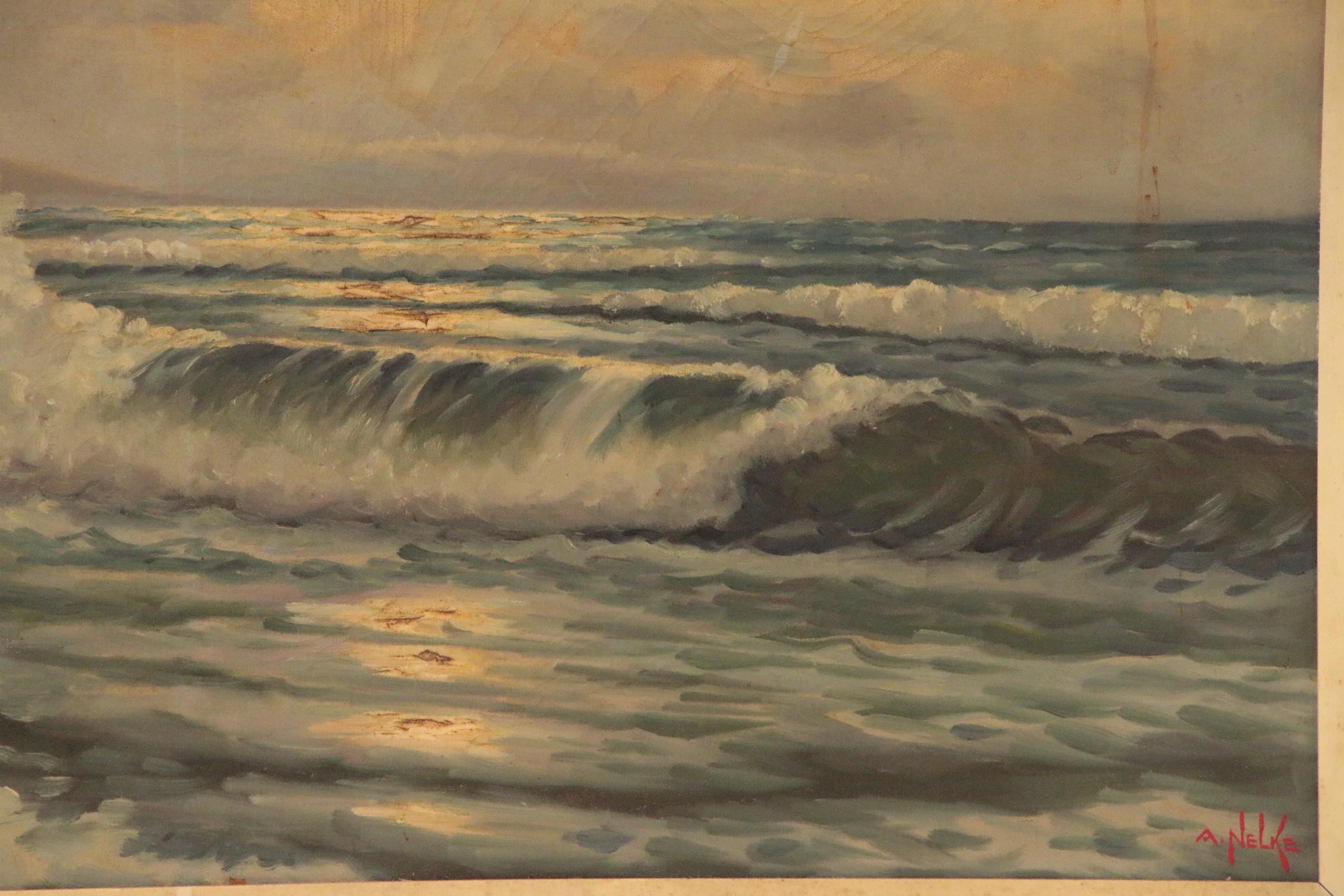 Alexander Nelke Seascape Oil Painting, Mid-20th Century