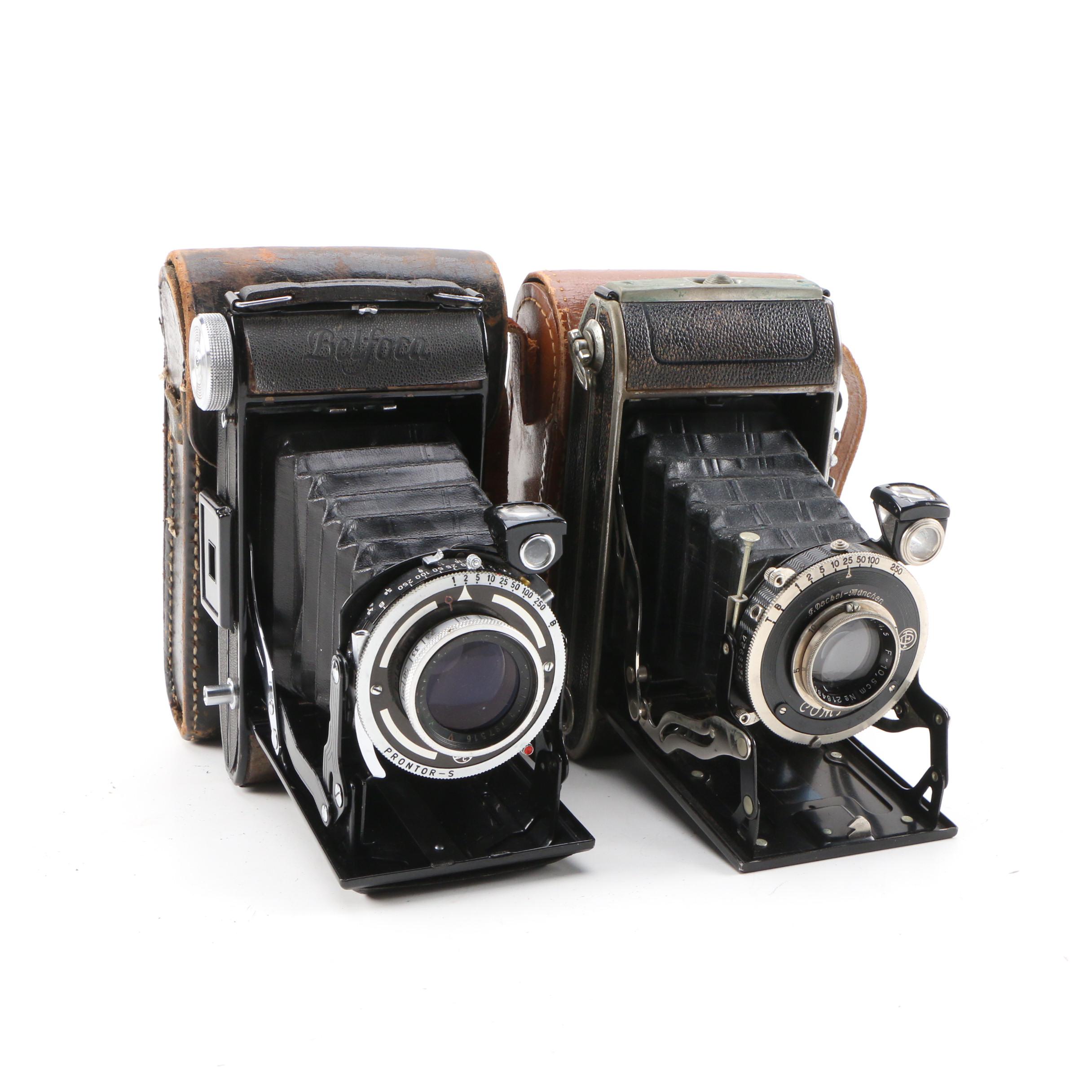 Belfoca and Wirgin Folding Cameras with Leather Cases