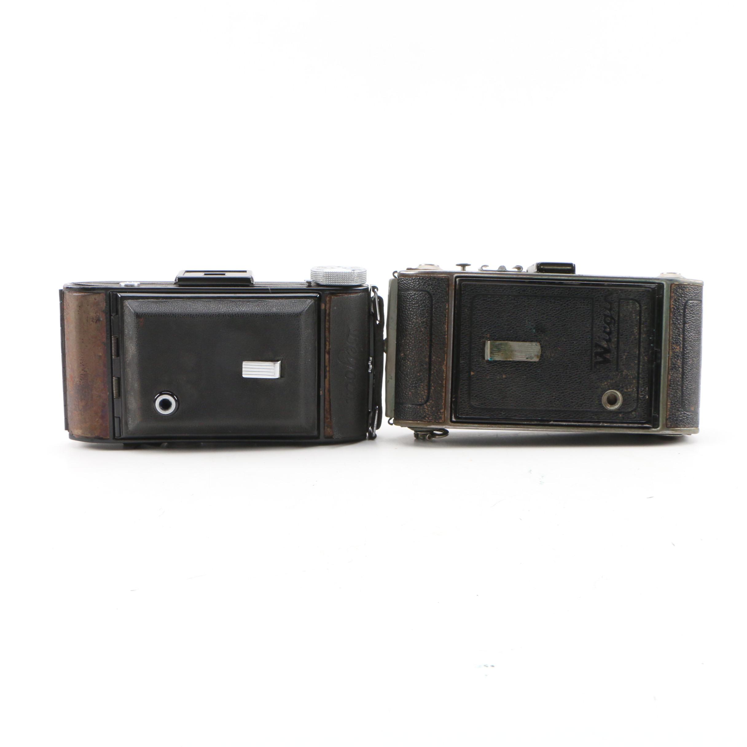 Belfoca and Wirgin Folding Cameras with Leather Cases