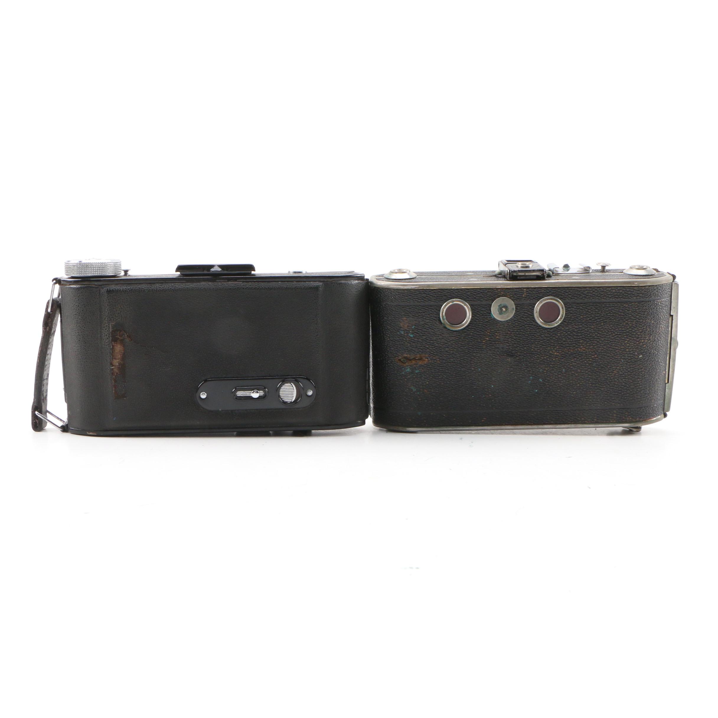 Belfoca and Wirgin Folding Cameras with Leather Cases