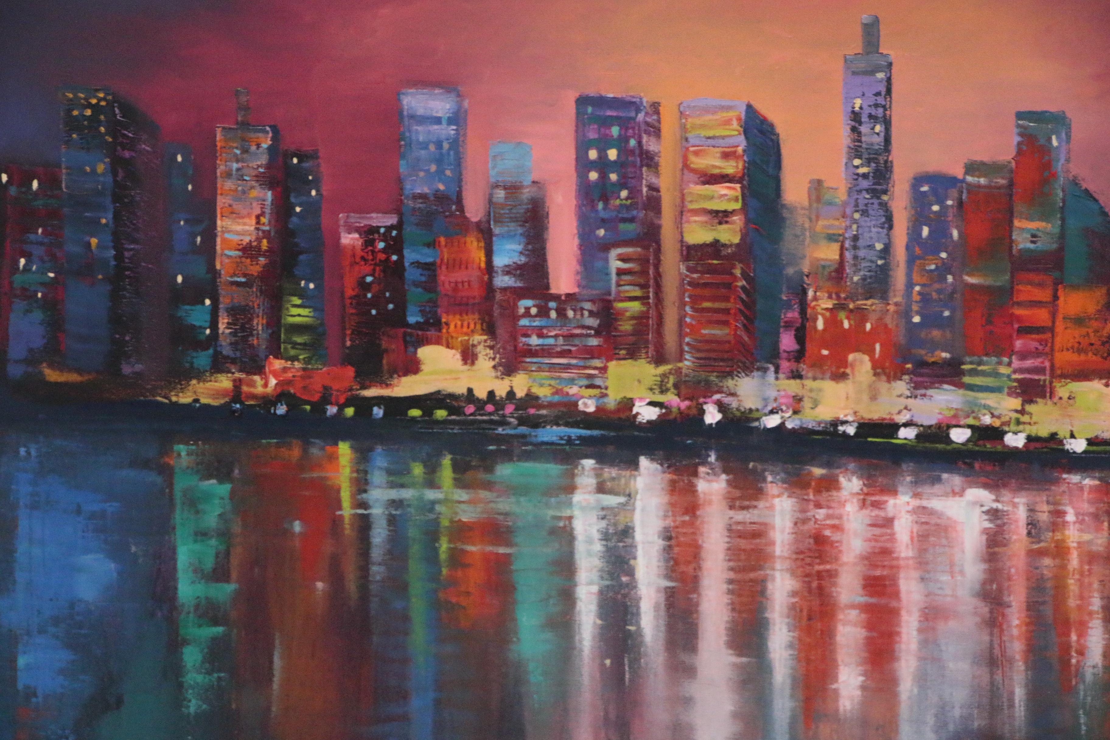 Thea Mamukelashvili Cityscape Oil Painting "Night City"