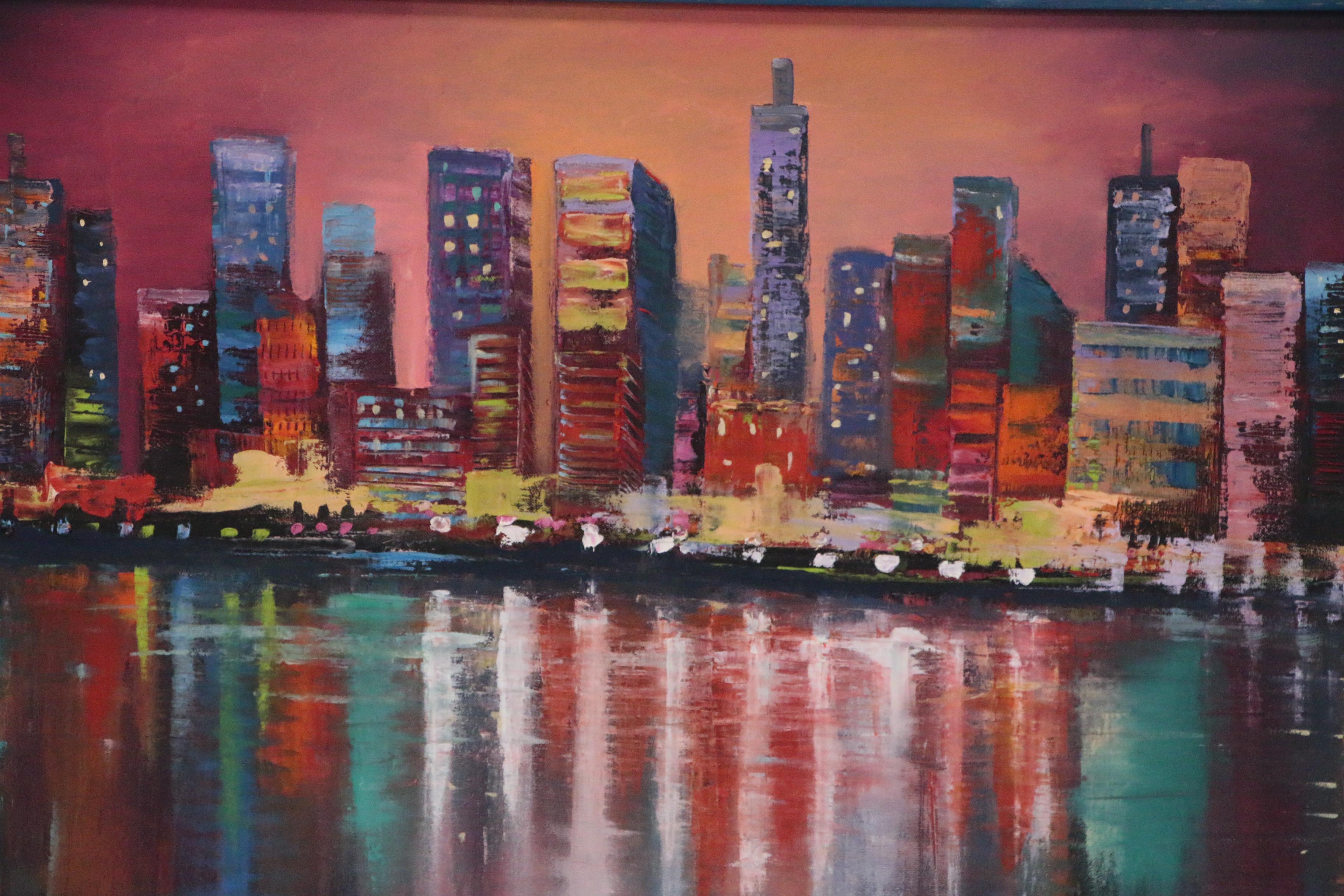 Thea Mamukelashvili Cityscape Oil Painting "Night City"
