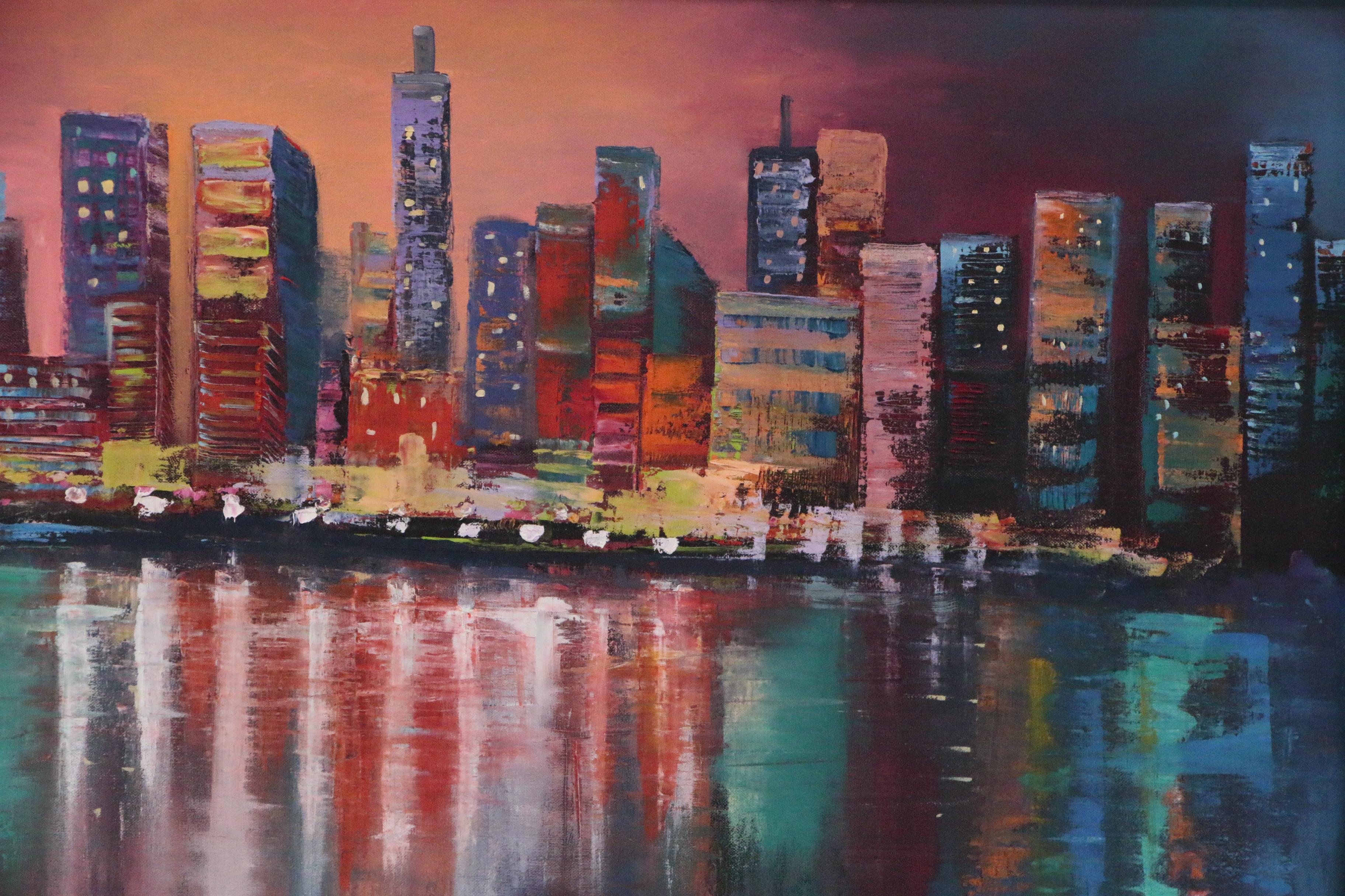 Thea Mamukelashvili Cityscape Oil Painting "Night City"