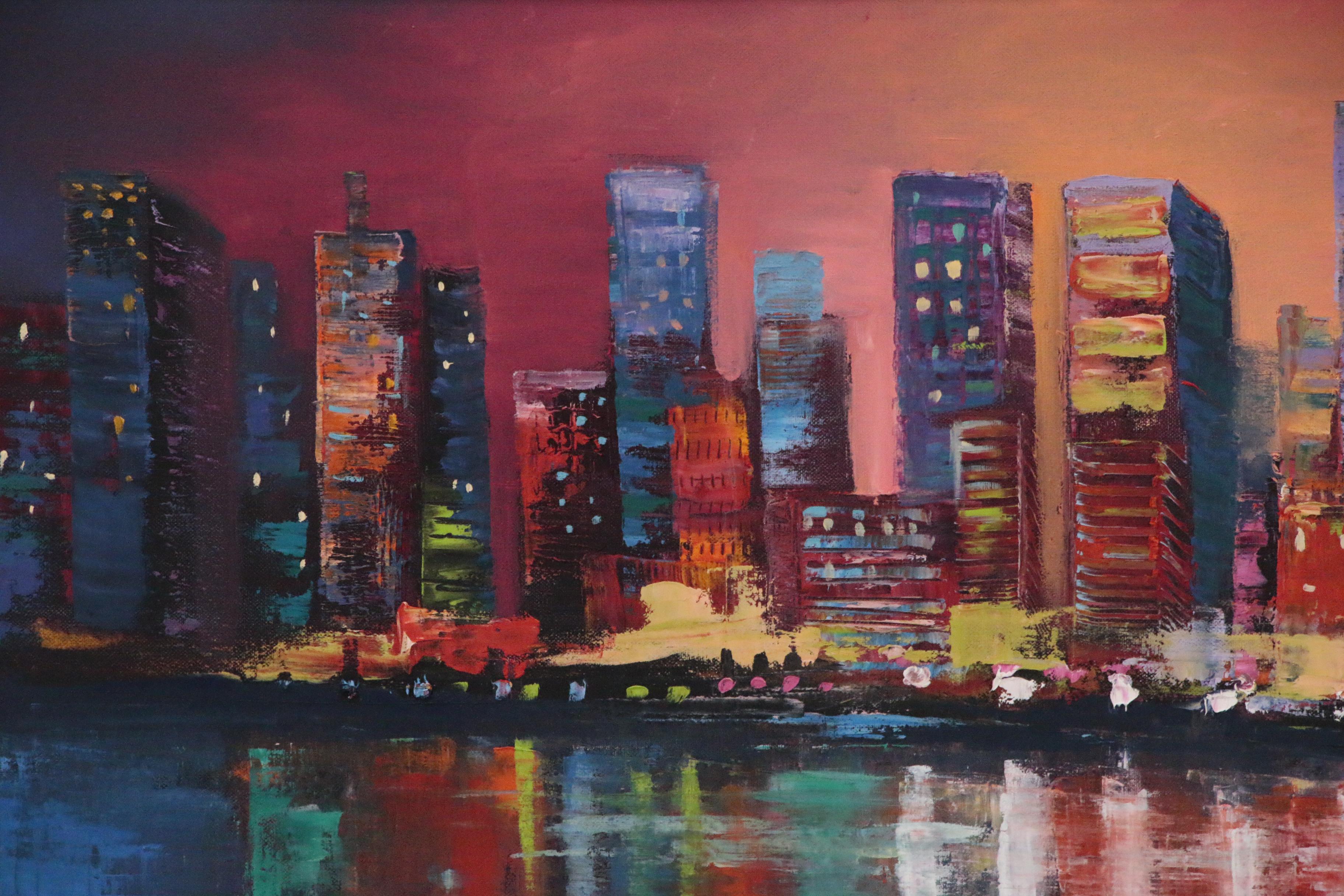 Thea Mamukelashvili Cityscape Oil Painting "Night City"