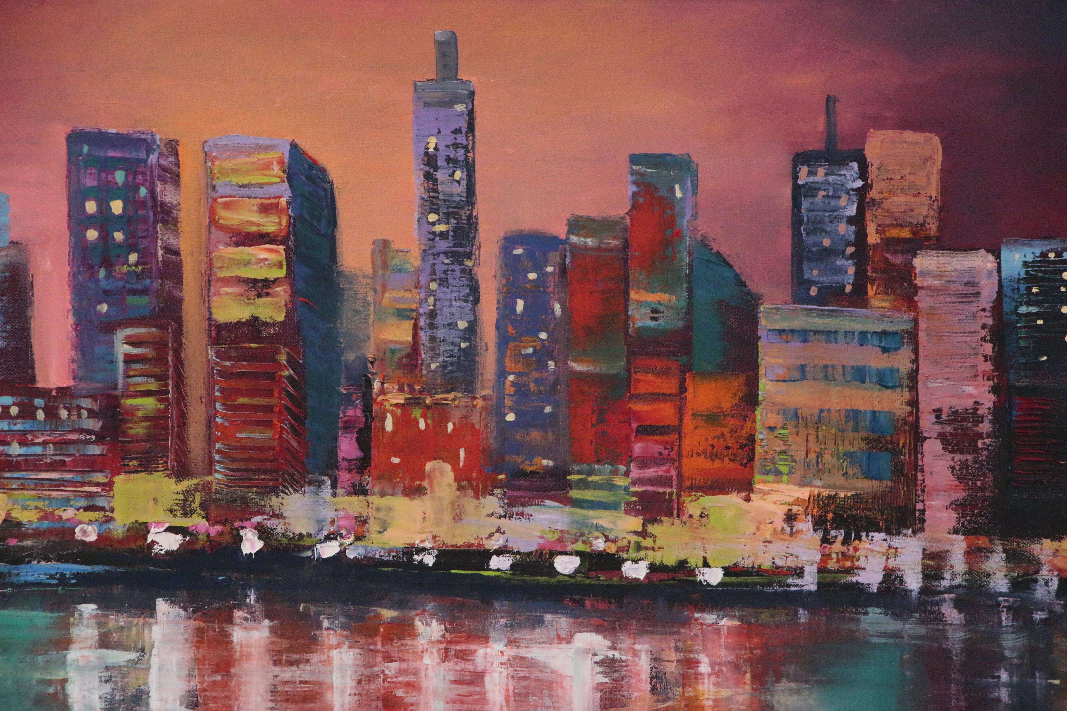 Thea Mamukelashvili Cityscape Oil Painting "Night City"