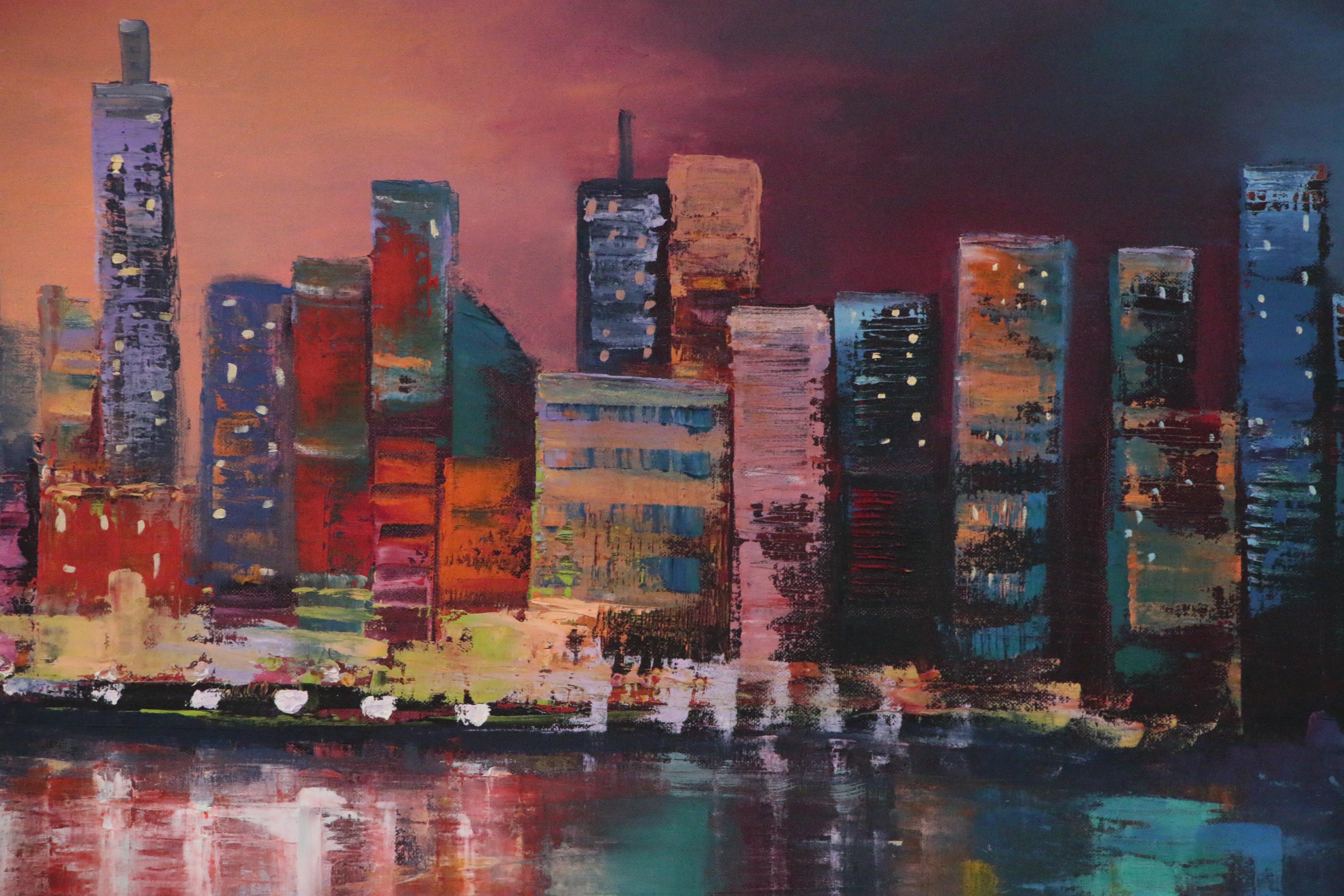 Thea Mamukelashvili Cityscape Oil Painting "Night City"
