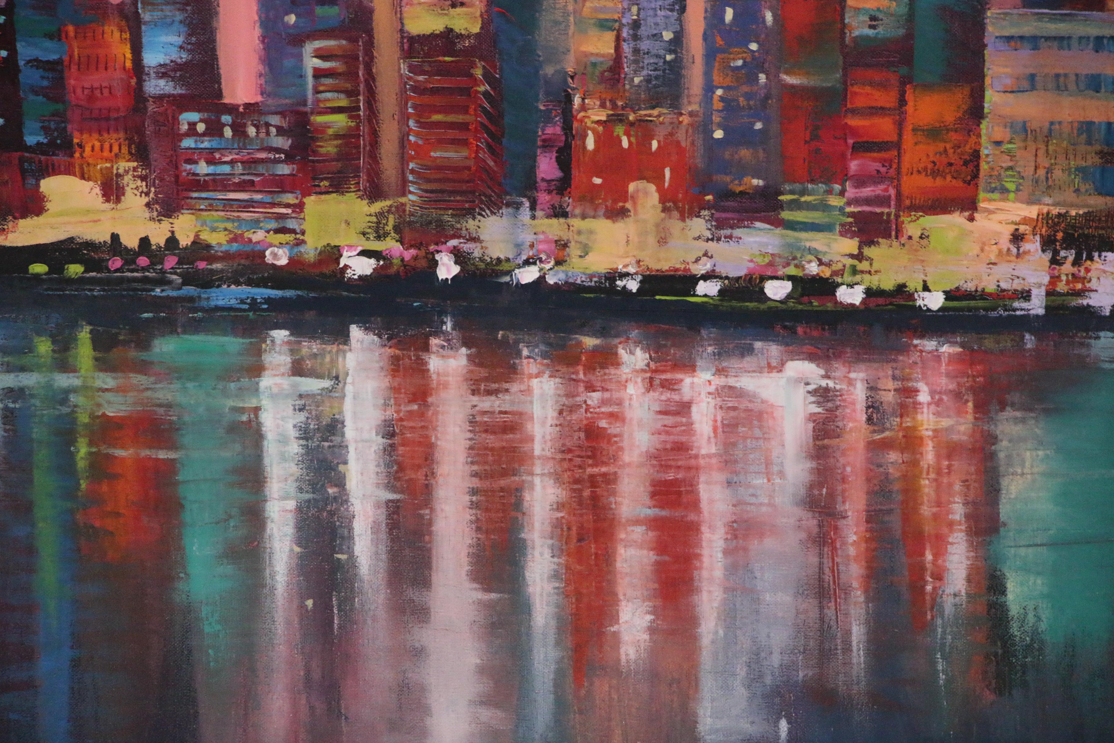Thea Mamukelashvili Cityscape Oil Painting "Night City"
