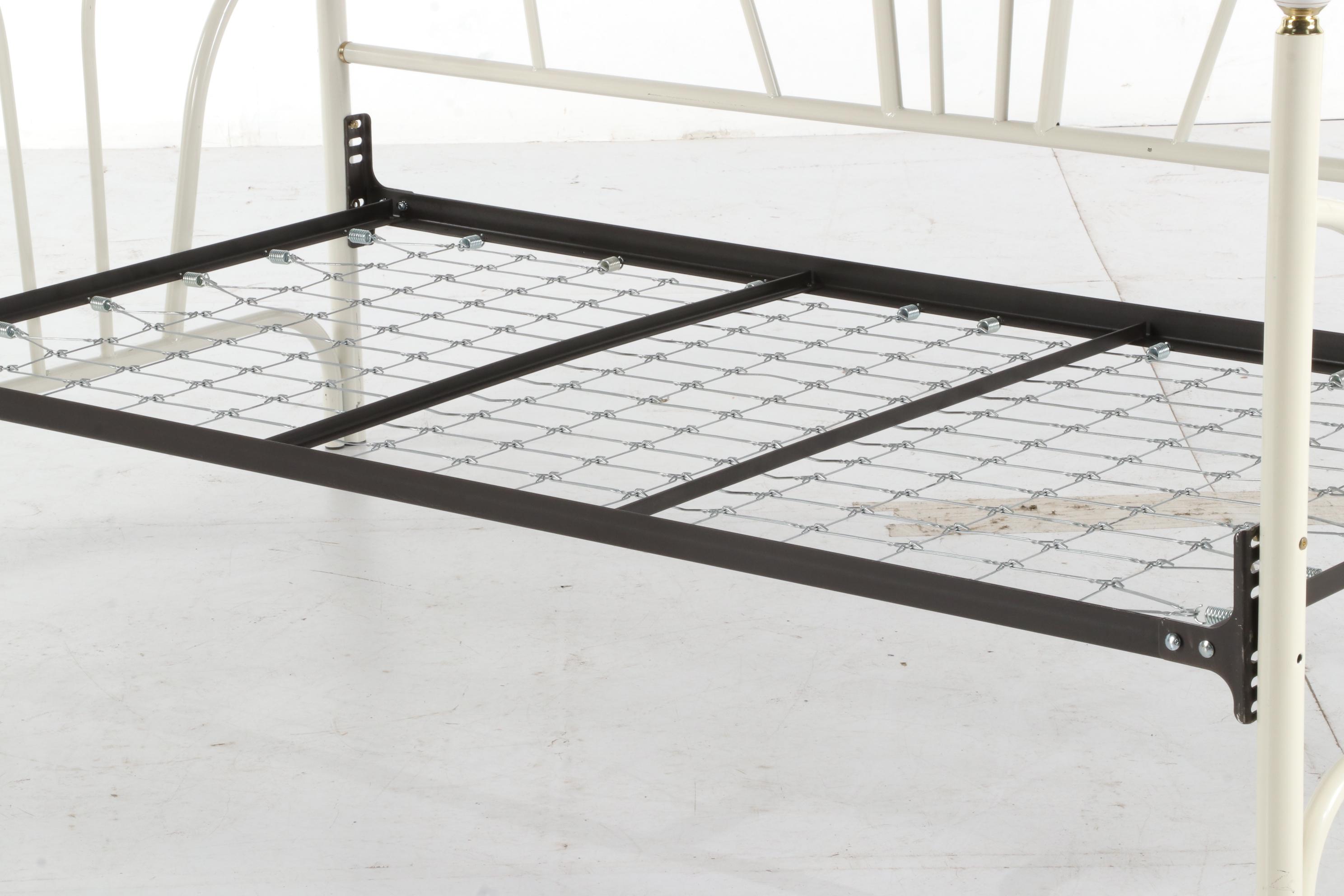 White Metal Twin Sized Daybed with Porcelain Finials, Late 20th Century