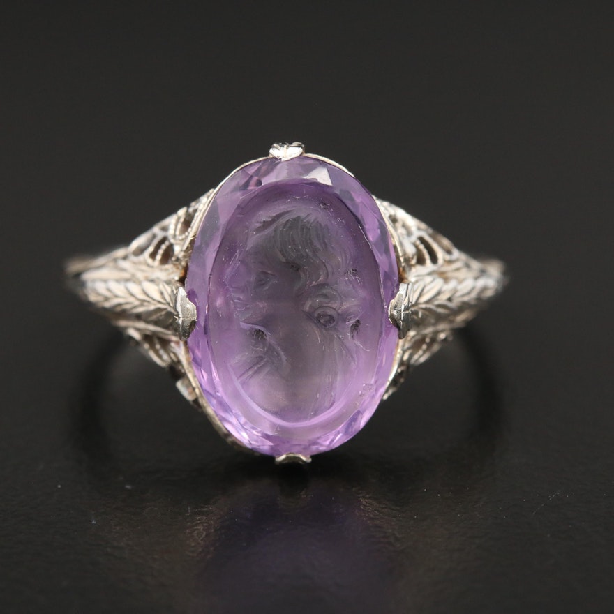 1930s 18K Gold Amethyst Cameo Ring