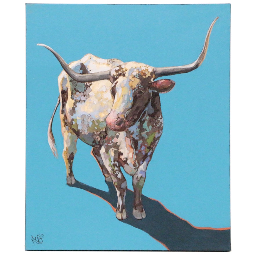 Monica Cascio Oil Painting of a Longhorn Cattle "Modelo", 2020