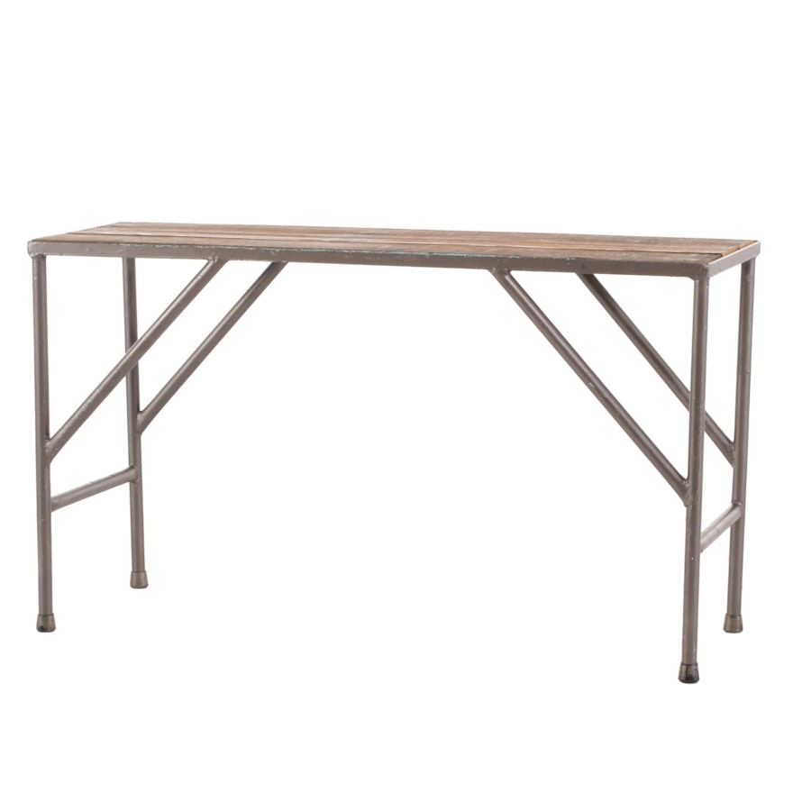 Metal and Wood Plank Top Console Table