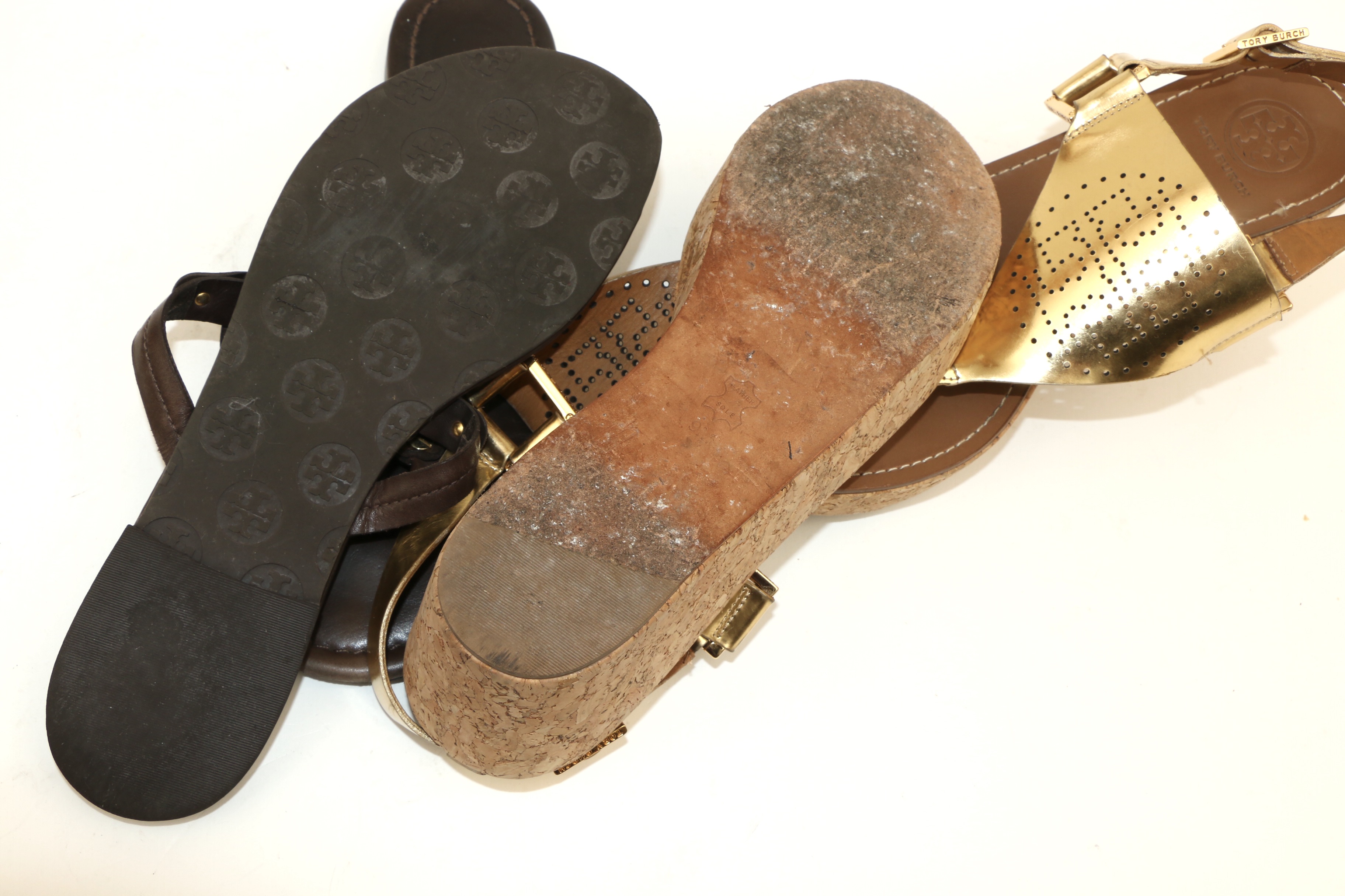 Tory Burch Pierced Leather Cork Wedge Sandals and Miller Medallion Flat Sandals