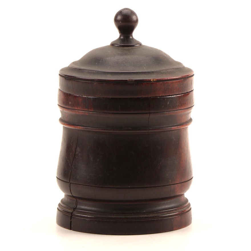 Turned Lignum Vitae Spice Box and Cover, 19th Century