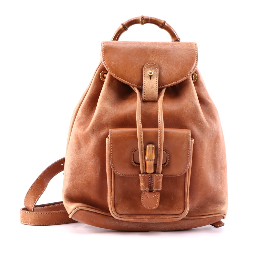 Gucci Bamboo Tan Leather Backpack Purse