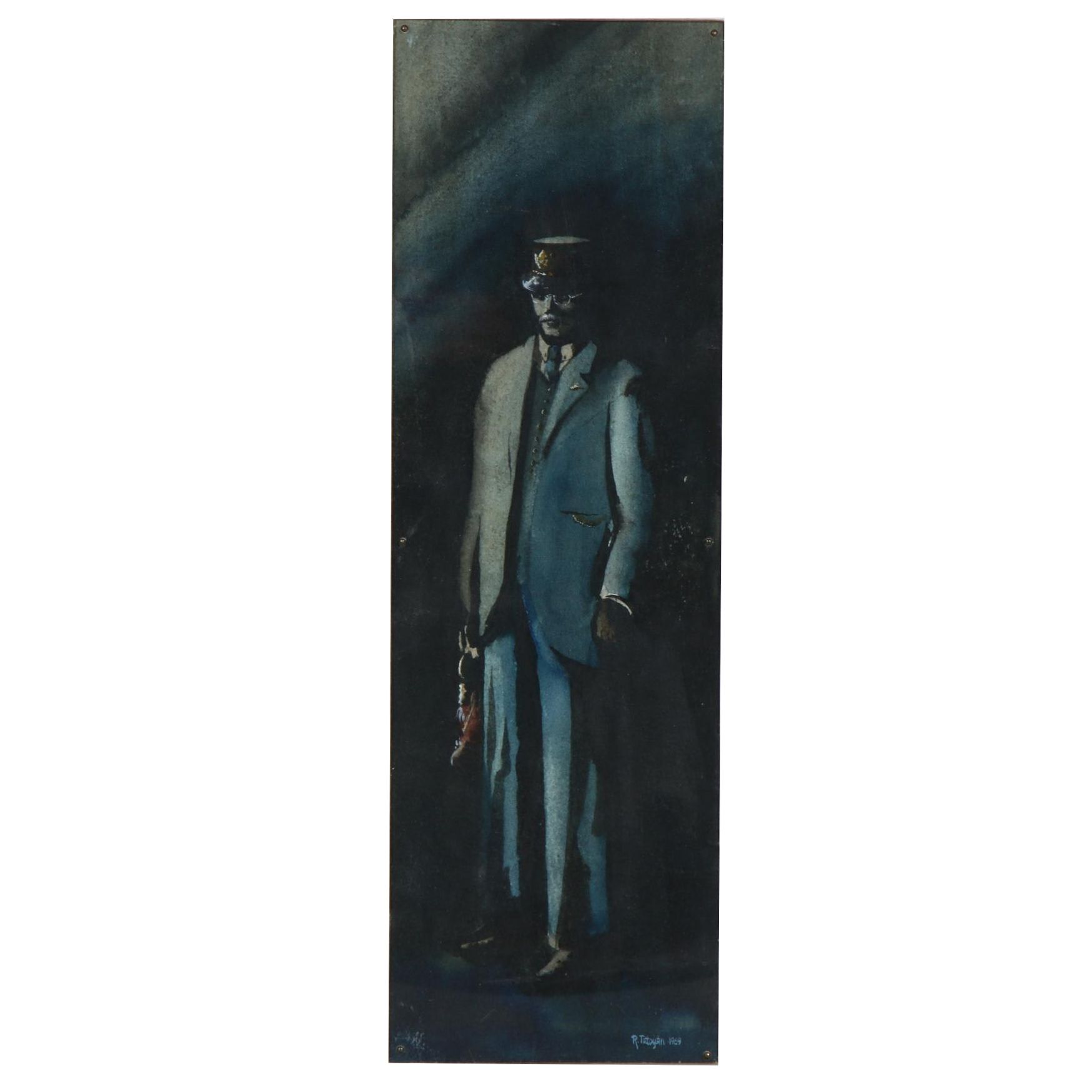 Watercolor Painting of a Train Conductor, 1969