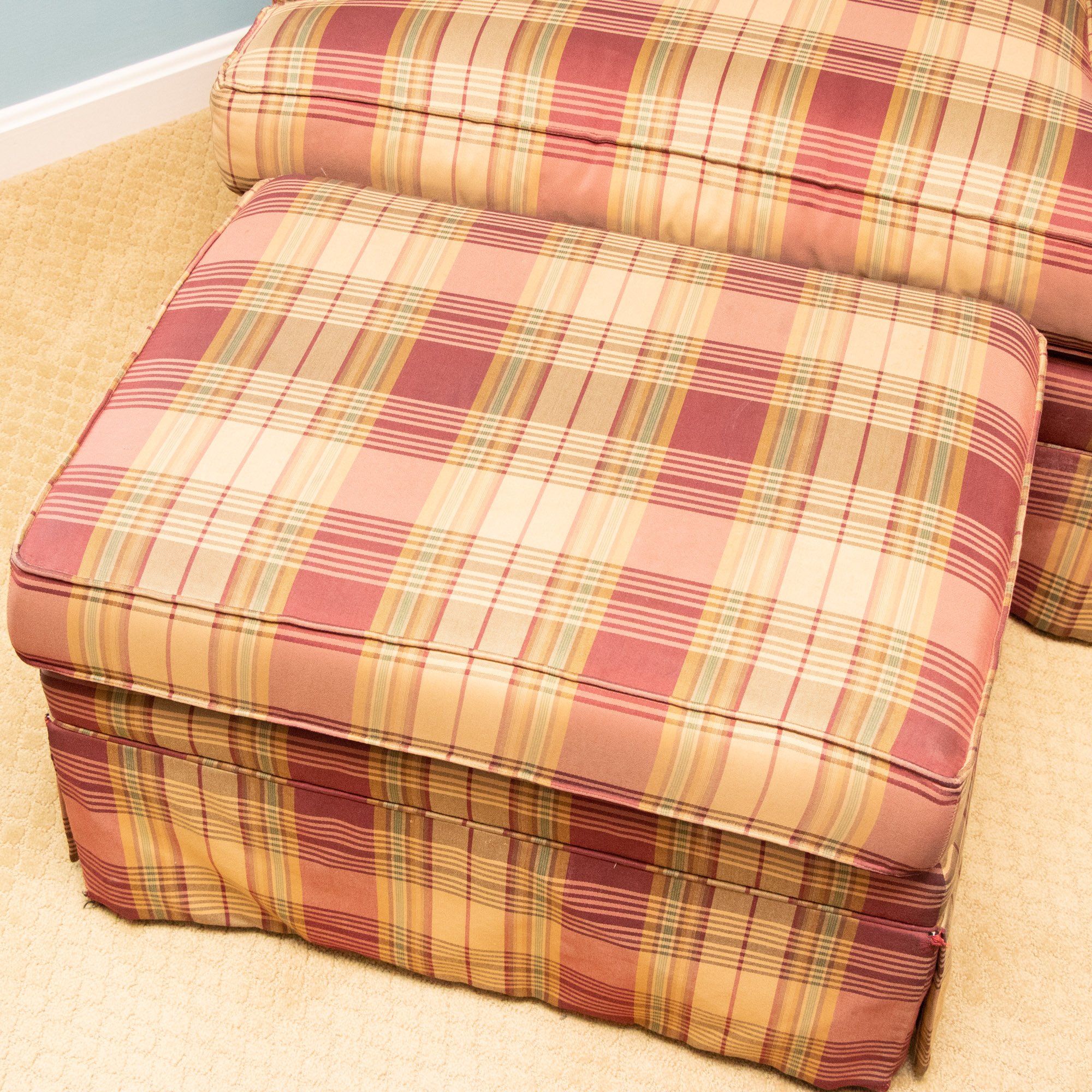 Plaid Lounge Chair and Ottoman
