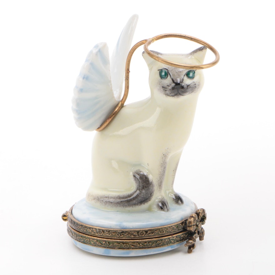 La Gloriette "Angel Cat" Hand-Painted Limoges Box, 1986- Present