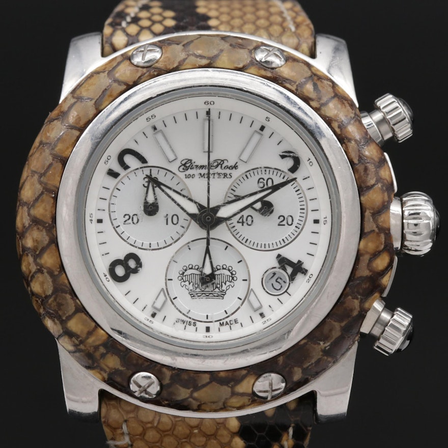 Glam Rock Miami Chronograph Python Skin and Stainless Steel Wristwatch