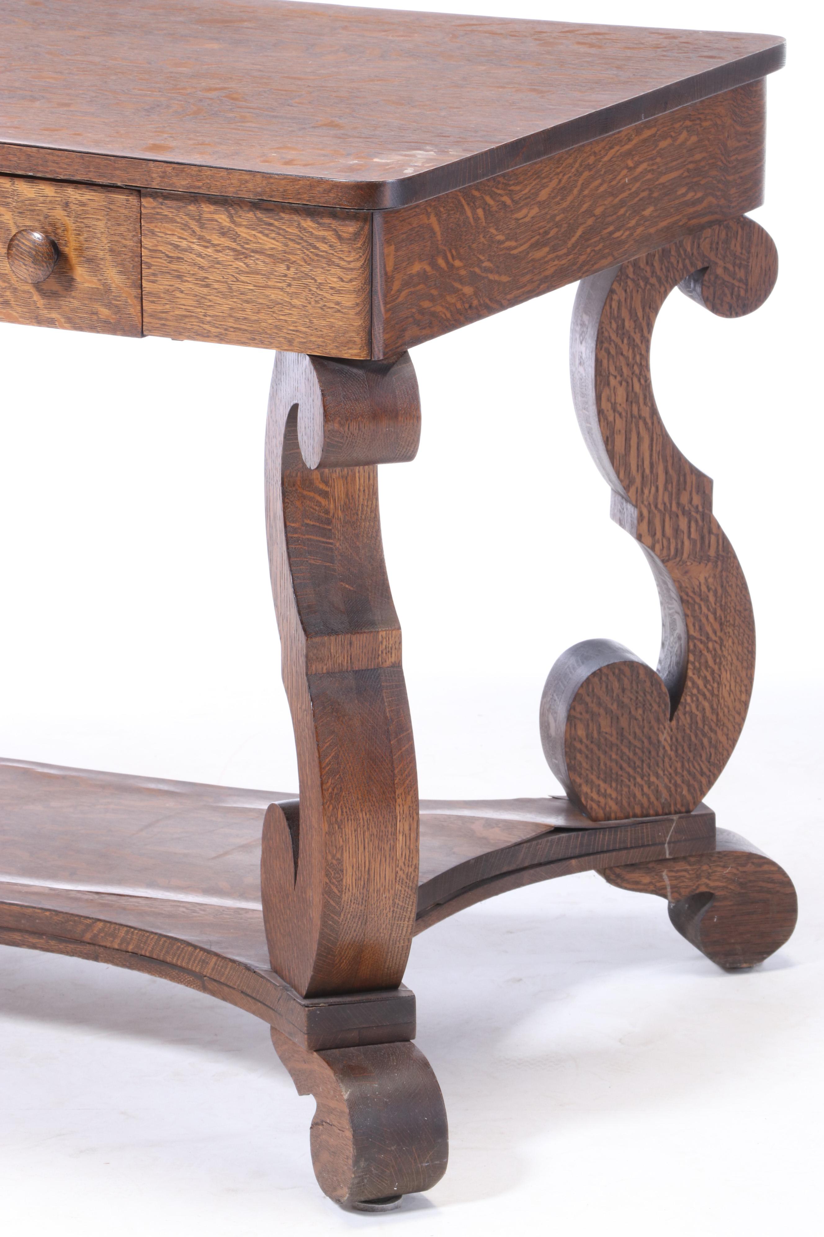 Empire Style Oak Library Table, Early 20th Century